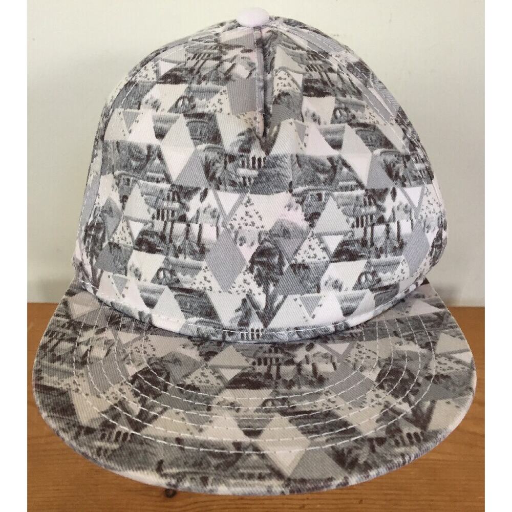 H&M Cotton White Gray Triangle Abstract Adjustable Snapback Baseball Cap Hat